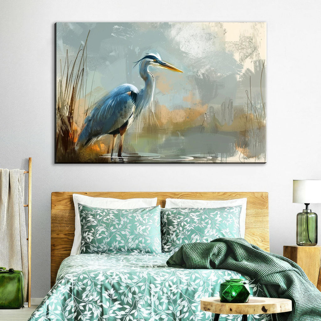 Blue Heron Canvas - Large Gallery Wrapped Canvas Art | Wetland Wildlife Wall Art