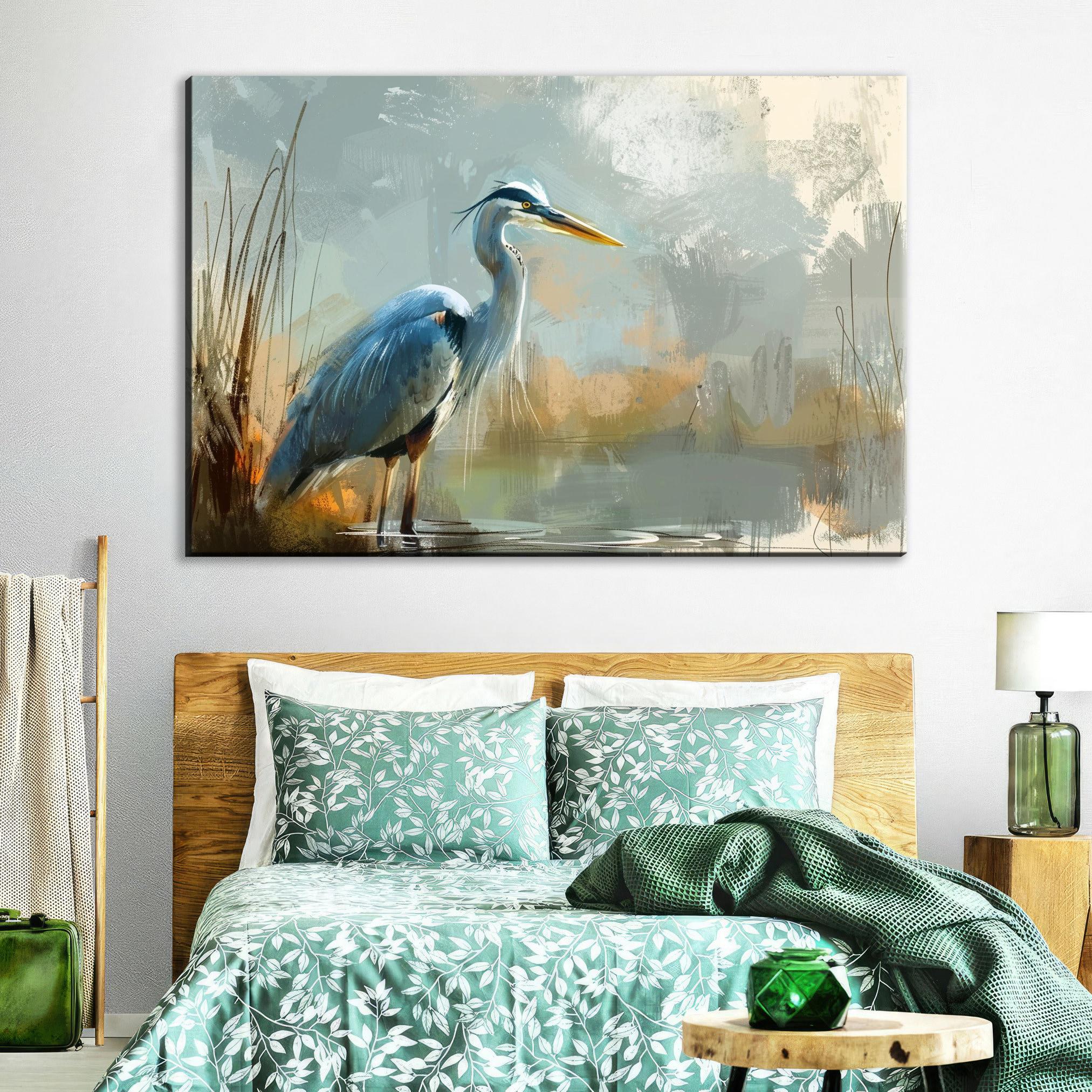 Blue Heron Canvas - Large Gallery Wrapped Canvas Art | Wetland Wildlife Wall Art