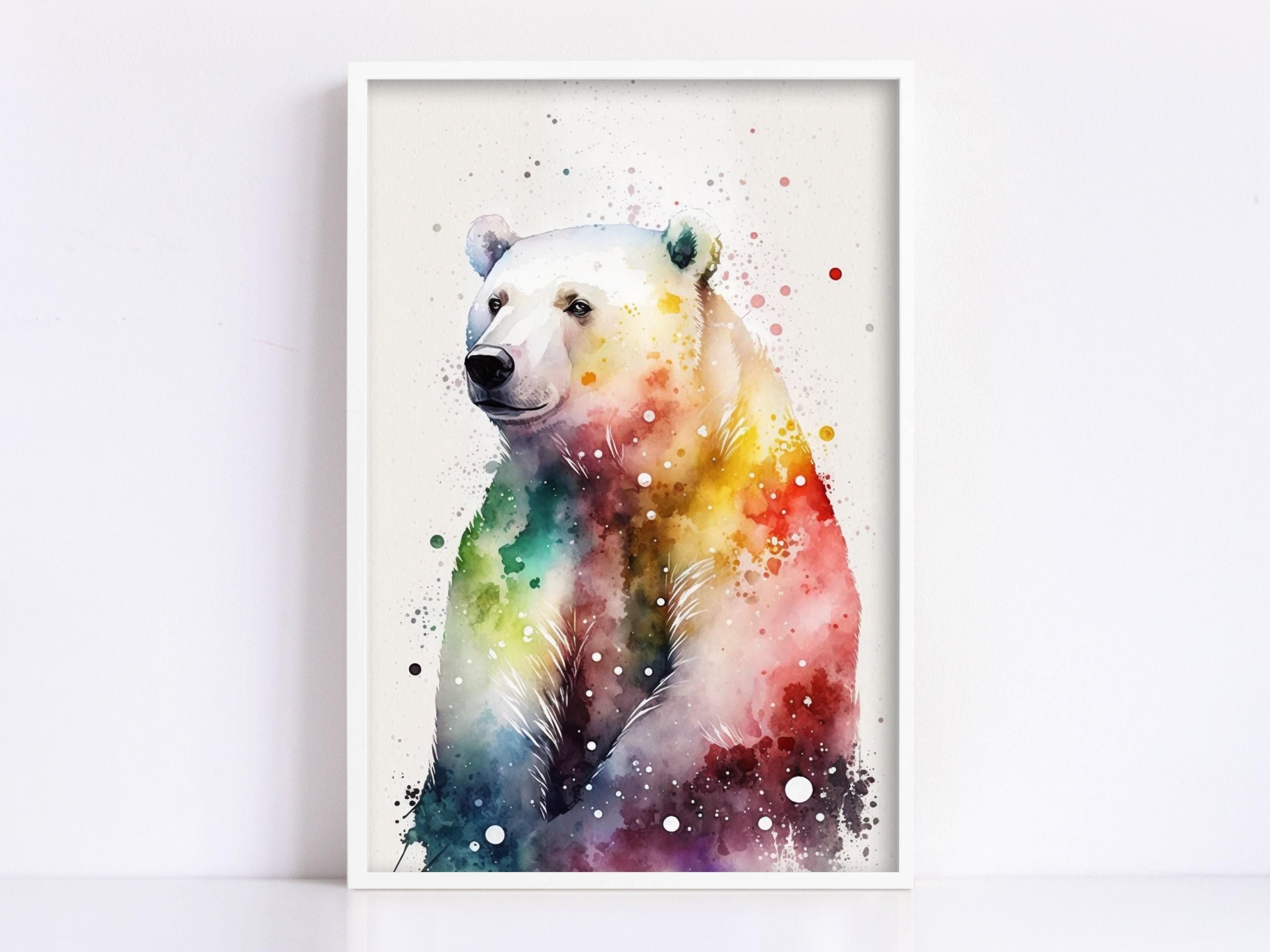 Wildlife Serenity: Polar Bear Watercolor Painting, Giclee Print on Canvas, Artist Paper, Watercolor Paper, Available in Extra Large Sizes