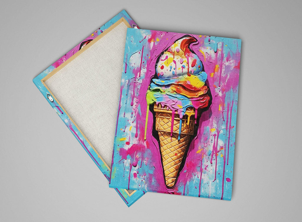 Ice Cream Pop Art - Large Canvas Print | Vibrant Colorful Ice Cream Cone Art
