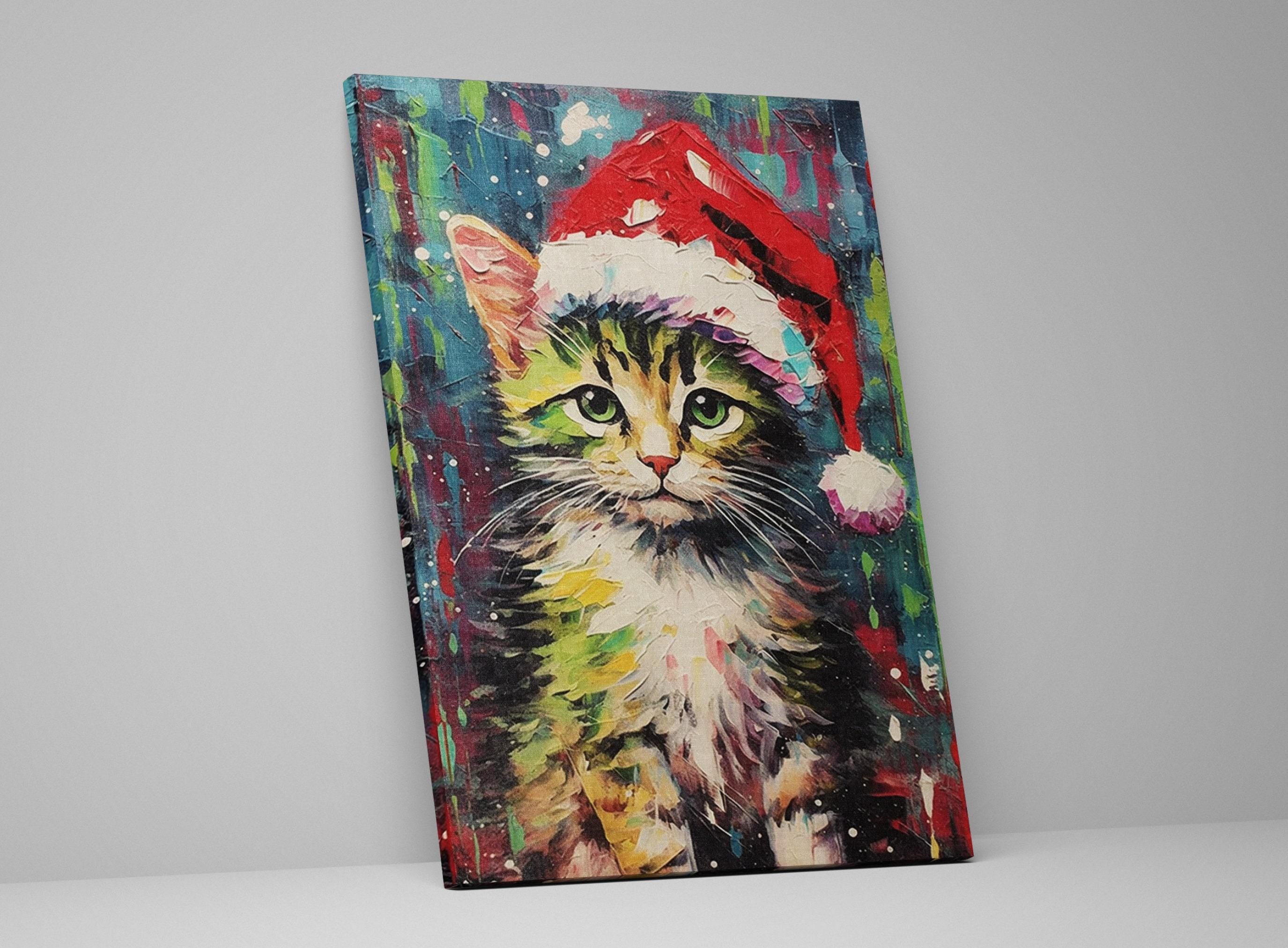 Christmas Kitten Art Print – Cute Holiday Kitten Print on Gallery Wrapped Canvas