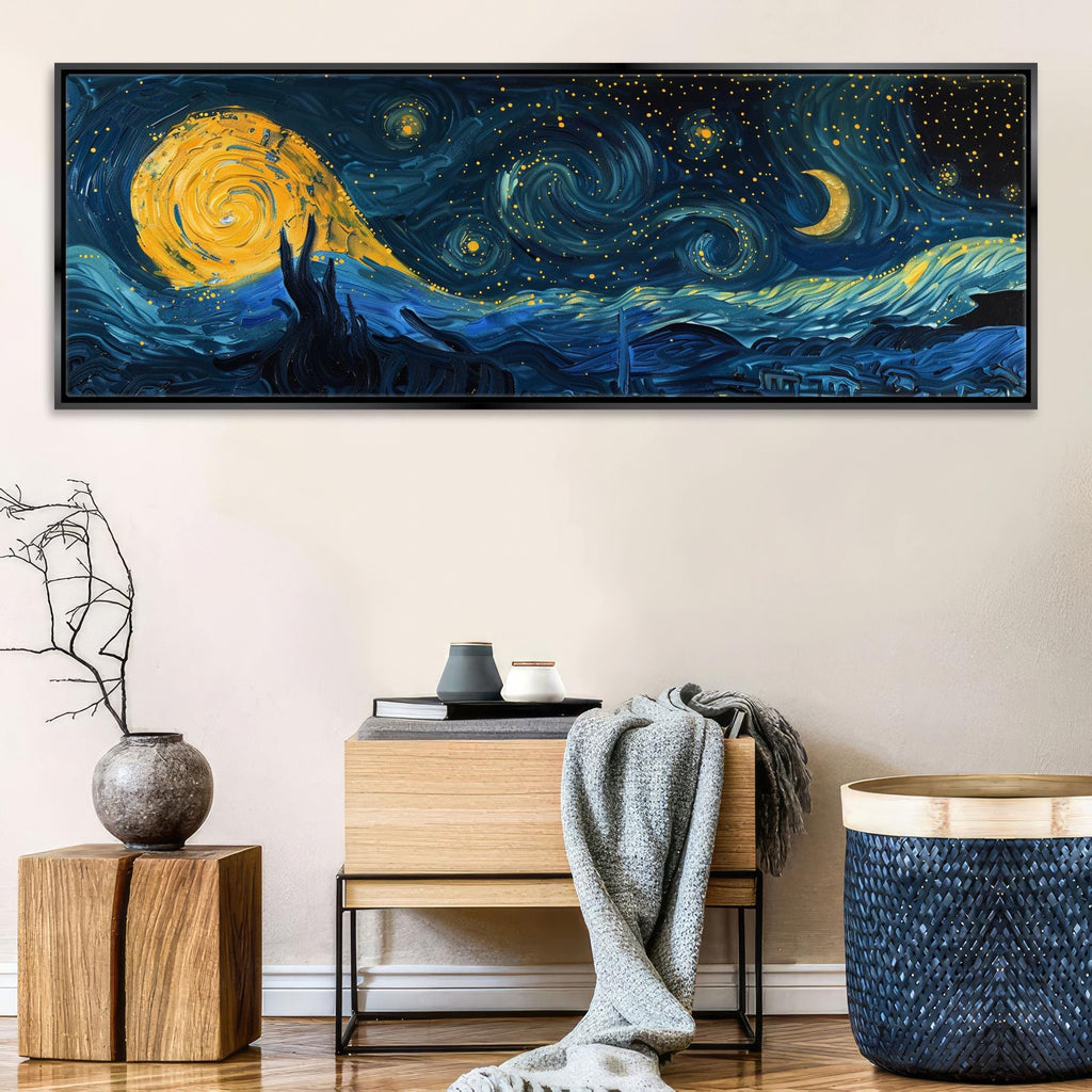a painting of a night sky with stars and a castle
