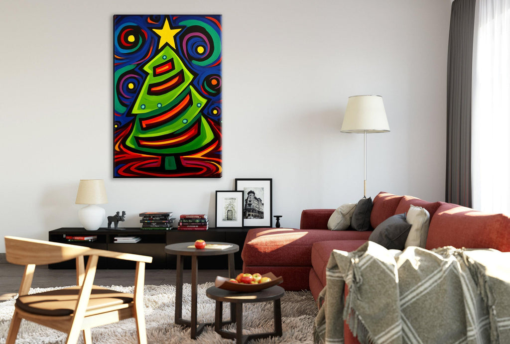 Cubist Christmas Tree Art - Gallery Wrapped Canvas with Scratch Resistant Frame