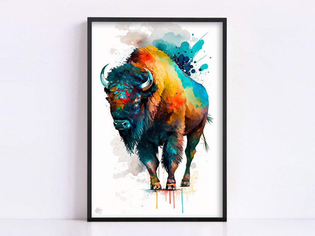 Majestic Bison: Watercolor Canvas Wall Art Print, Giclee Print on Canvas, Artist Paper, Watercolor Paper, Available in Extra Large Sizes