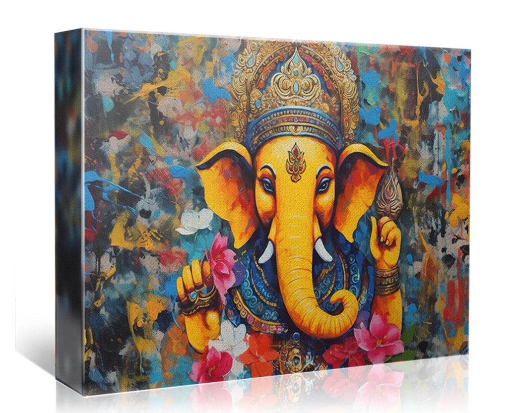 Ganesha Canvas Print - Hindu God Wall Art | Large Canvas Art, Spiritual Painting