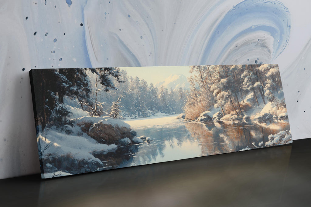 a painting of a winter scene on a canvas