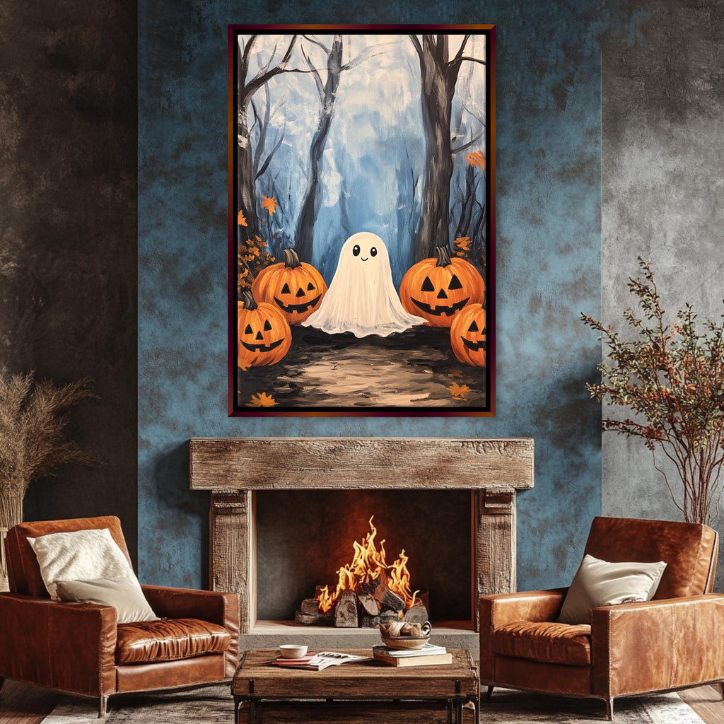 Halloween Ghost Art - Extra Large Wall Art | Cozy Pumpkin Canvas, Ready to Hang