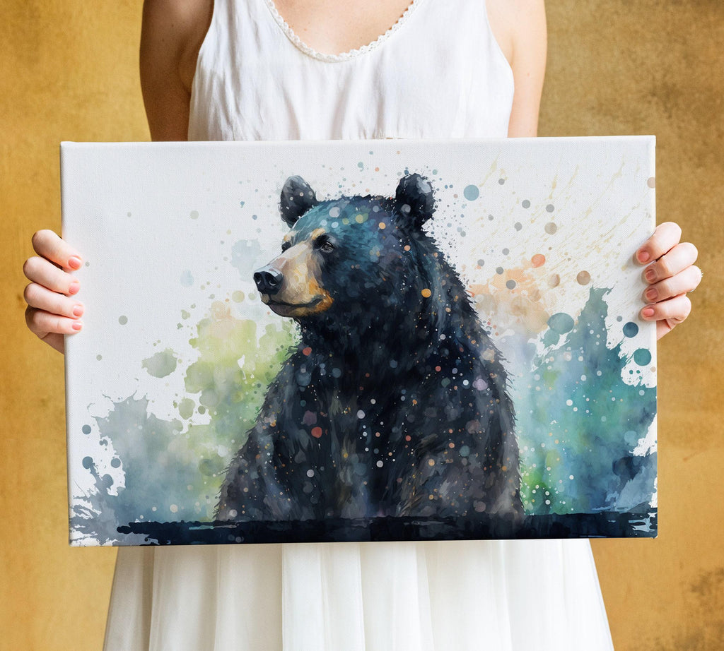Wildlife Majesty: Black Bear Watercolor Painting on Canvas, Giclee Print on Gallery-wrapped Artist Canvas, Available in Extra Large Sizes