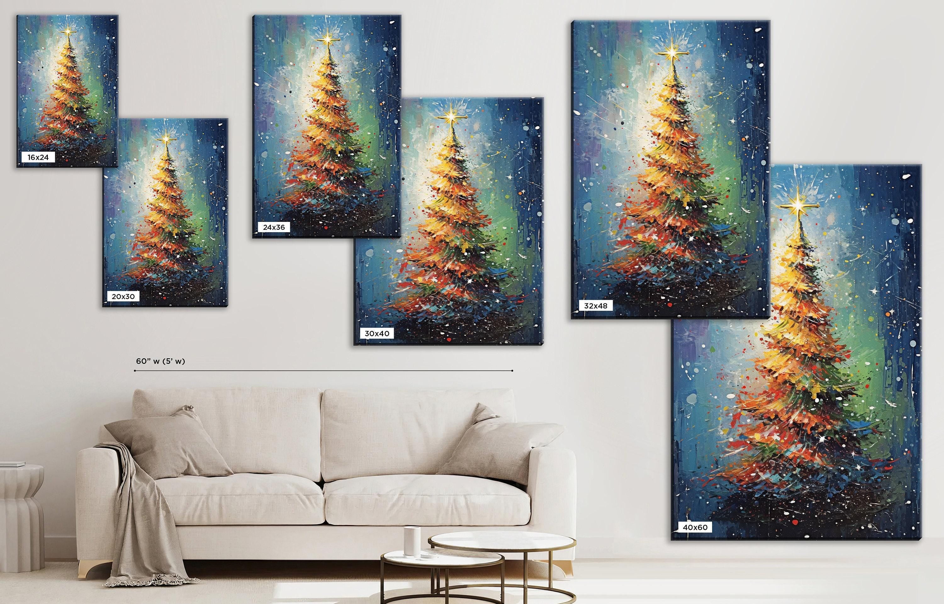 Christmas Canvas Art – Festive Wall Decor | Gallery Wrapped Canvas, Large Red Green Tree Print