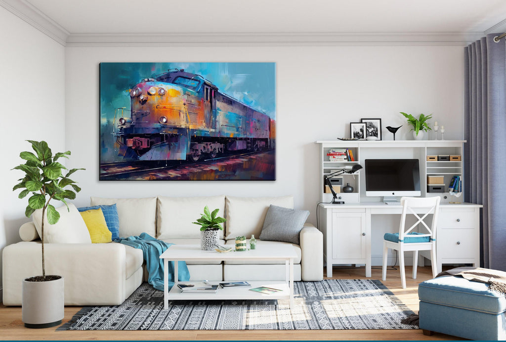 Train Canvas Wall Art - Modern Abstract Painting | Large Colorful Train Art Print