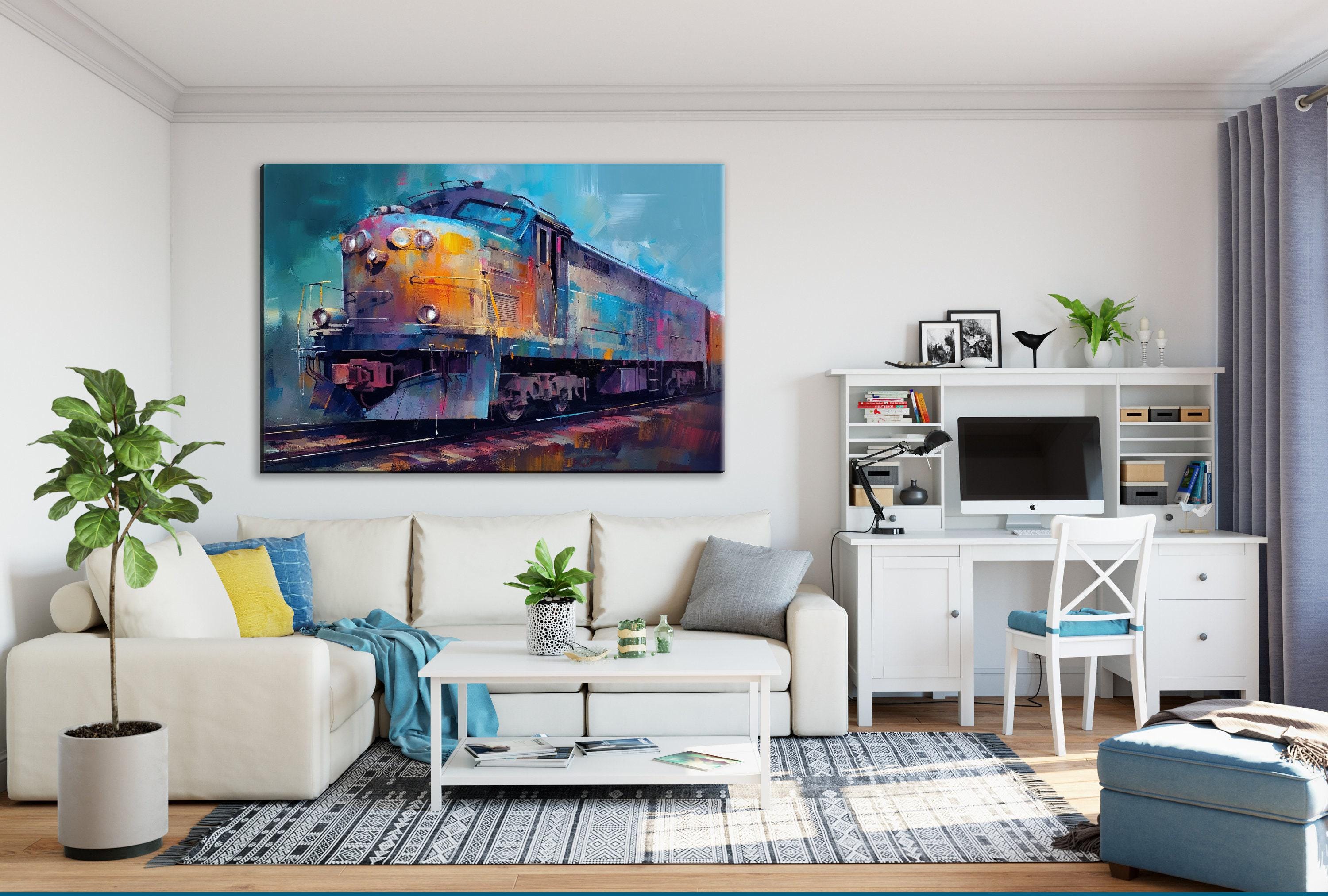 Train Canvas Wall Art - Modern Abstract Painting | Large Colorful Train Art Print