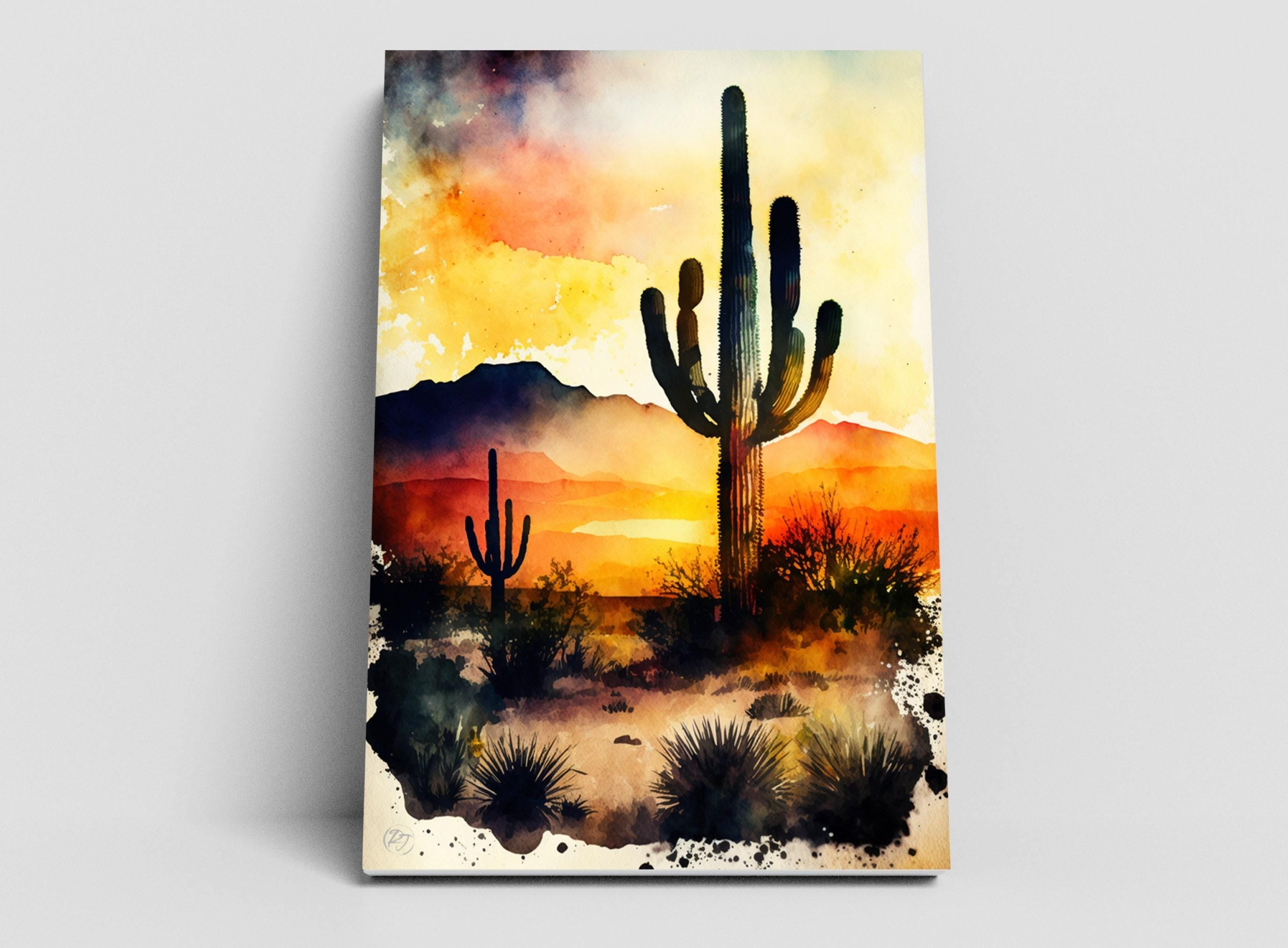 Southwestern Horizon: Watercolor Desert Print, Giclee Print on Canvas, Artist Paper, Watercolor Paper, Available in Extra Large Sizes