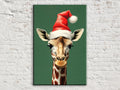 Christmas Canvas Art – Whimsical Giraffe in Santa Hat | Norman Rockwell Style Holiday Decor