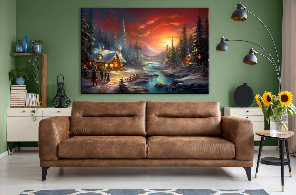 Christmas Canvas Art - Classic Woodland Christmas Scene | Gallery Wrapped Canvas Print