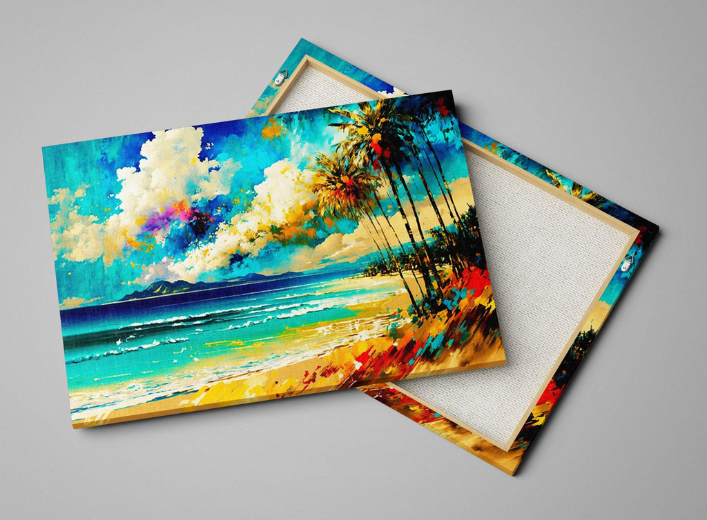 Beach Canvas Wall Art – Large Coastal Wall Art With Real Wood Frame, Tranquil Scene