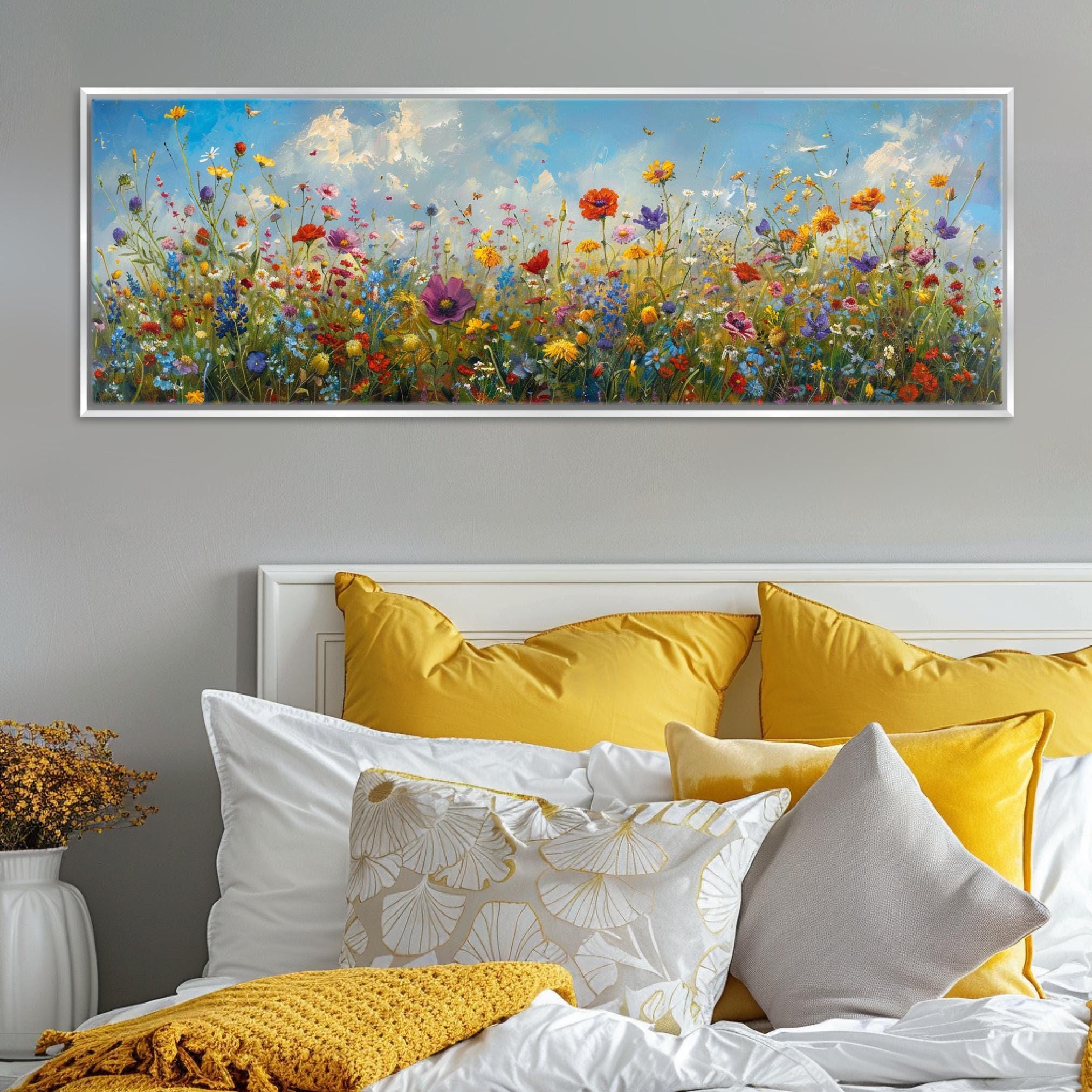 Panoramic Wildflower Wall Art – Framed Canvas Print | Extra Large Botanical Wall Decor