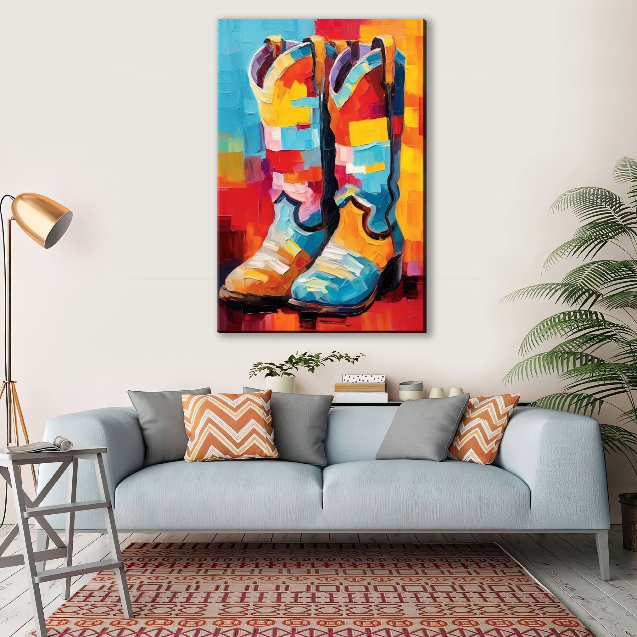 Western Cowboy Boots Canvas – Large Colorful Texas Themed Wall Art Print