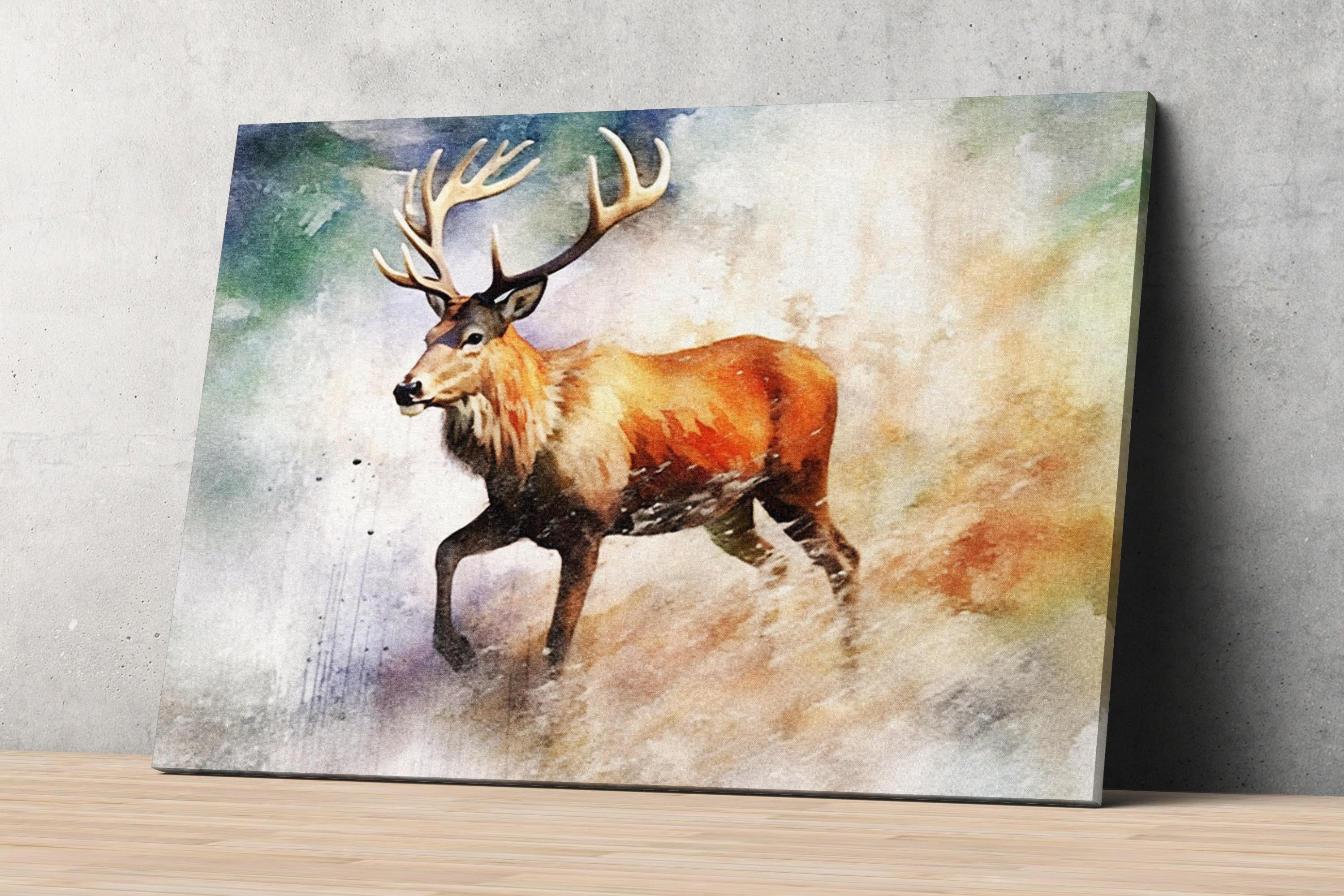 Graceful Reindeer Watercolor - Holiday Wall Decor, Giclee Print on Canvas, Artist Paper, Watercolor Paper, Available in Extra Large Sizes