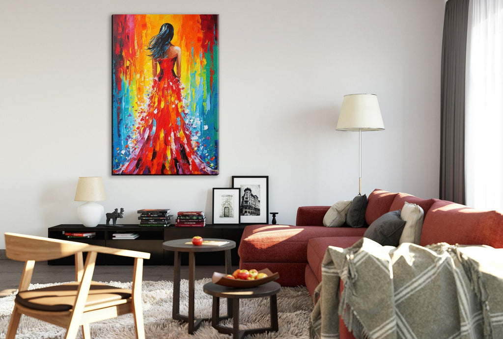 Red Dress Canvas Art - Large Woman Oil Painting Reproduction | Gallery Ready, Feminine Charm