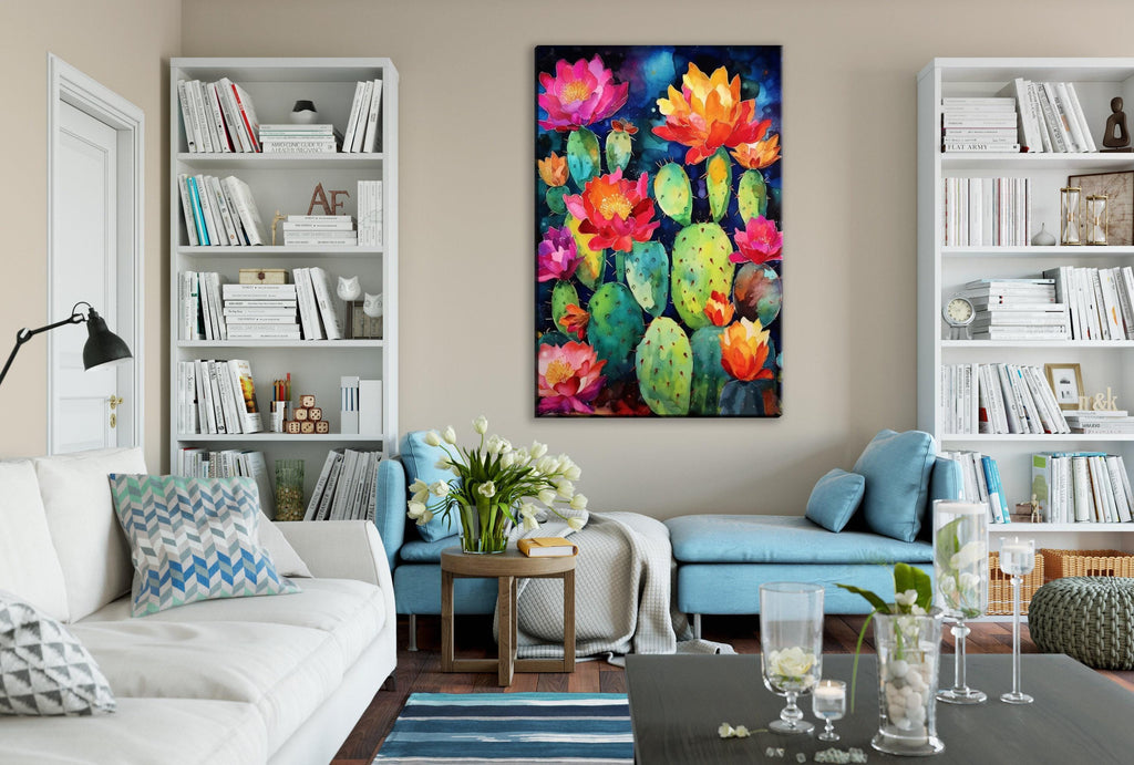 Mexican Pueblo Cactus – Southwest Wall Art | Watercolor Giclée Print on Gallery Wrapped Canvas