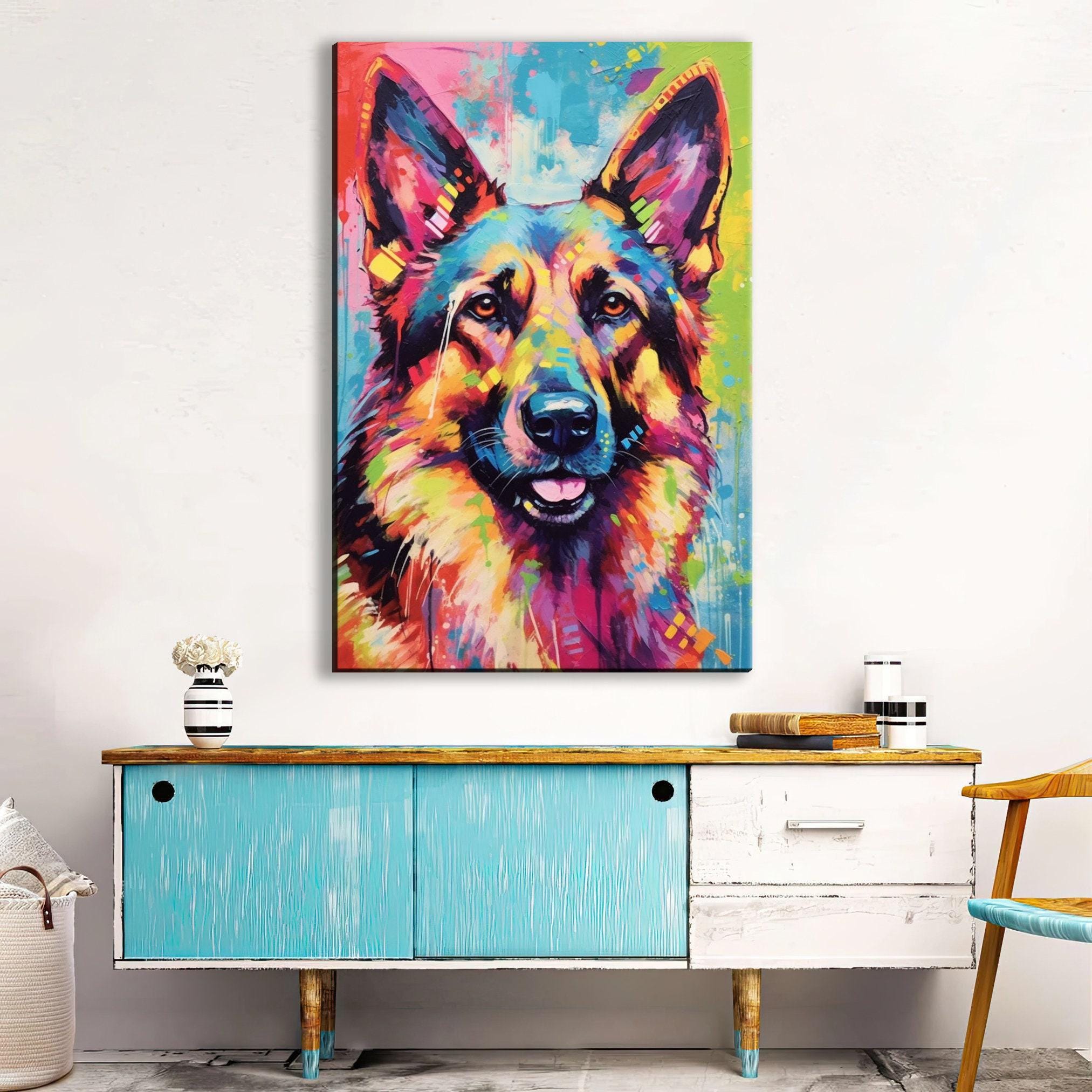 German Shepherd Wall Art - Large Canvas Print | Colorful Dog Painting, Pet Lovers Gift