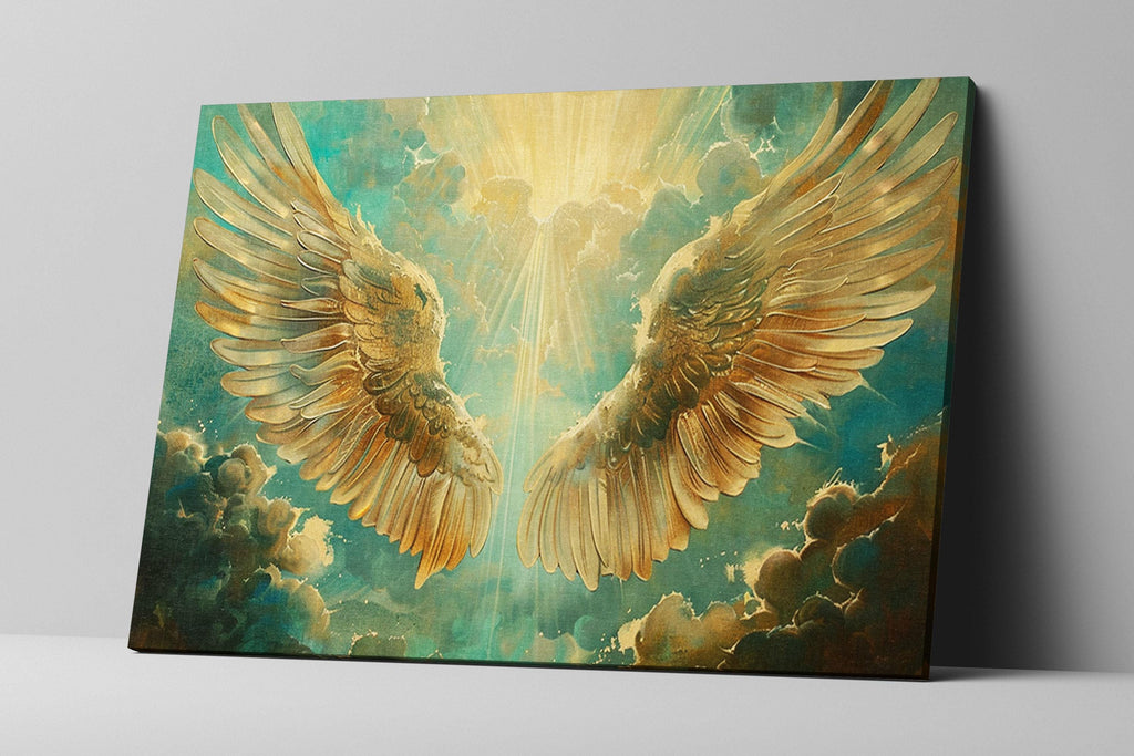 Angel Wings Art – Large Canvas Print | Heavenly Sun Rays | Christian Wall Decor