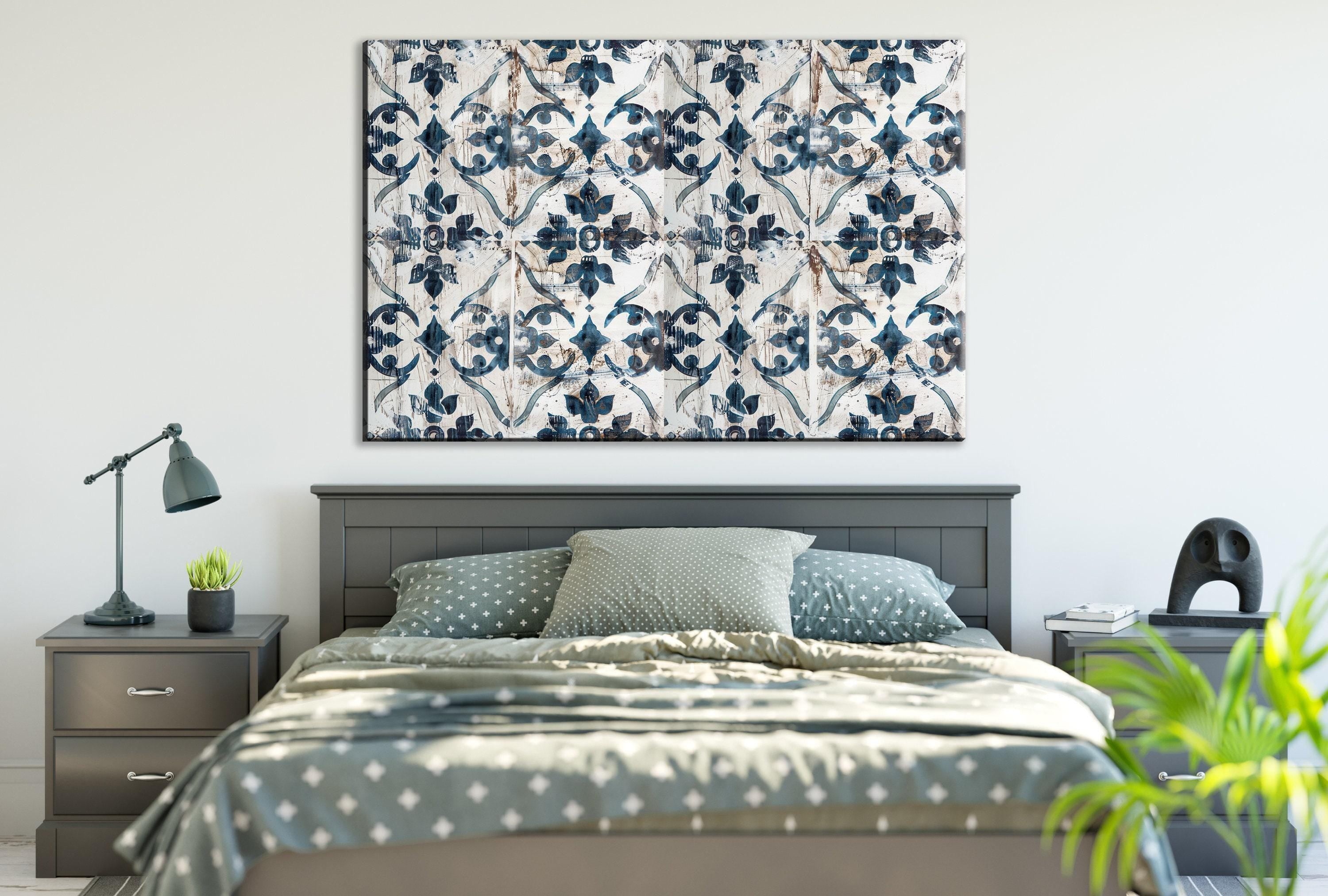 Modern Farmhouse Wall Art – Rustic Tile Art on Extra Large Gallery Wrapped Canvas