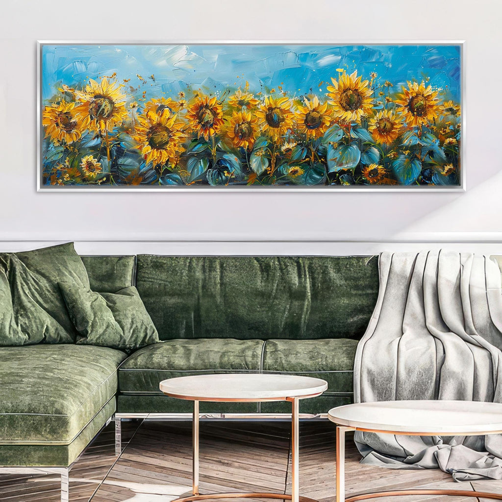 Panoramic Sunflower Wall Art – Large Framed Canvas Print | Ready to Hang