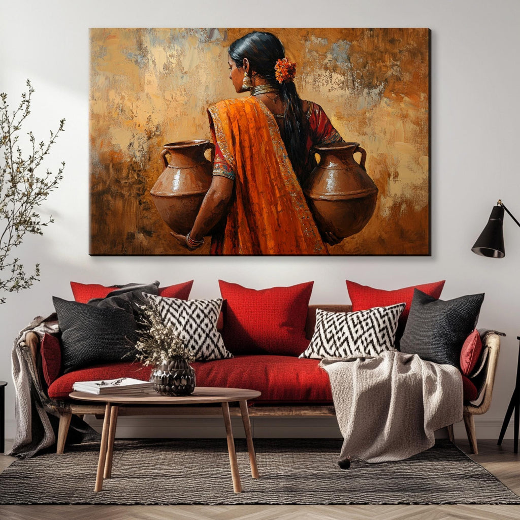Traditional Indian Canvas Art - Extra Large Framed Wall Art, Ready to Hang