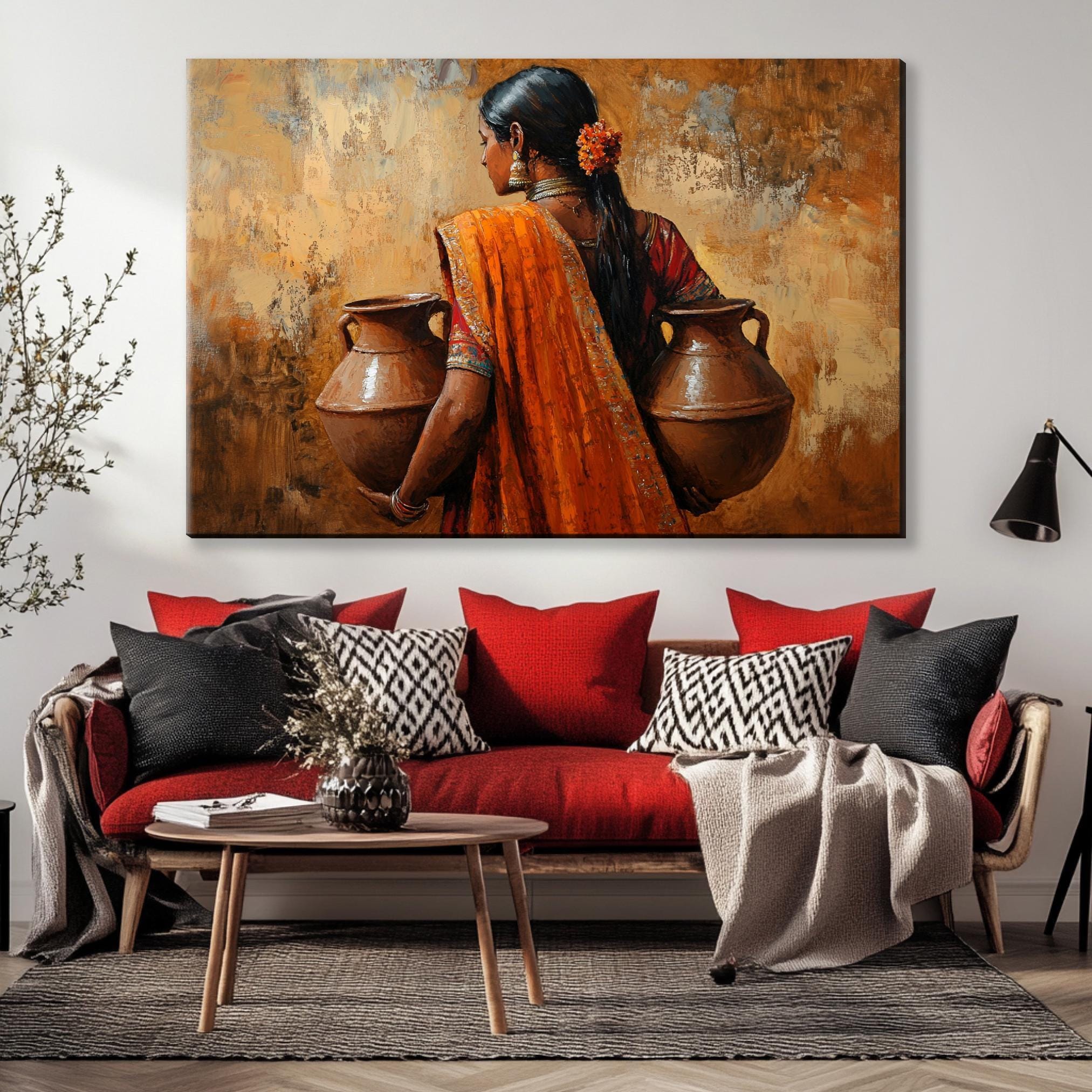 Traditional Indian Canvas Art - Extra Large Framed Wall Art, Ready to Hang