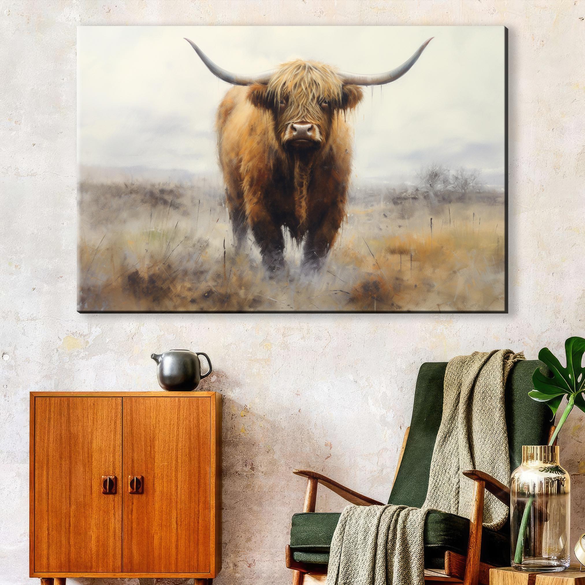 Highland Cow Wall Art – Extra Large Canvas | Rustic Farmhouse Decor Print