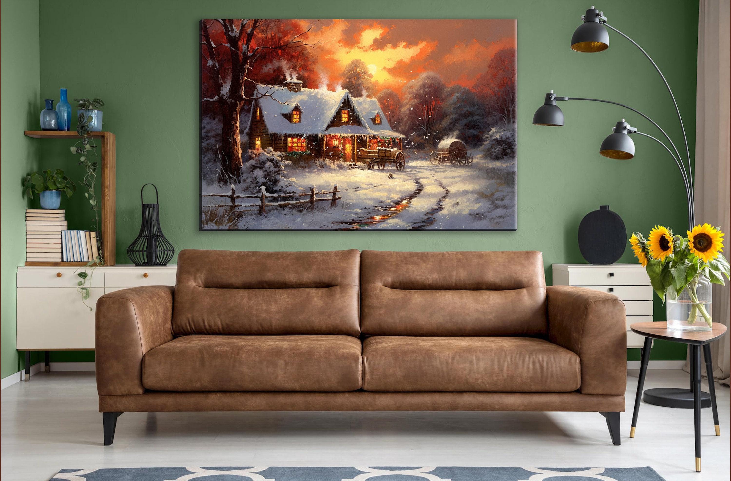Christmas Canvas Art - Rustic Holiday Wall Decor | Oil Painting on Gallery Wrapped Canvas