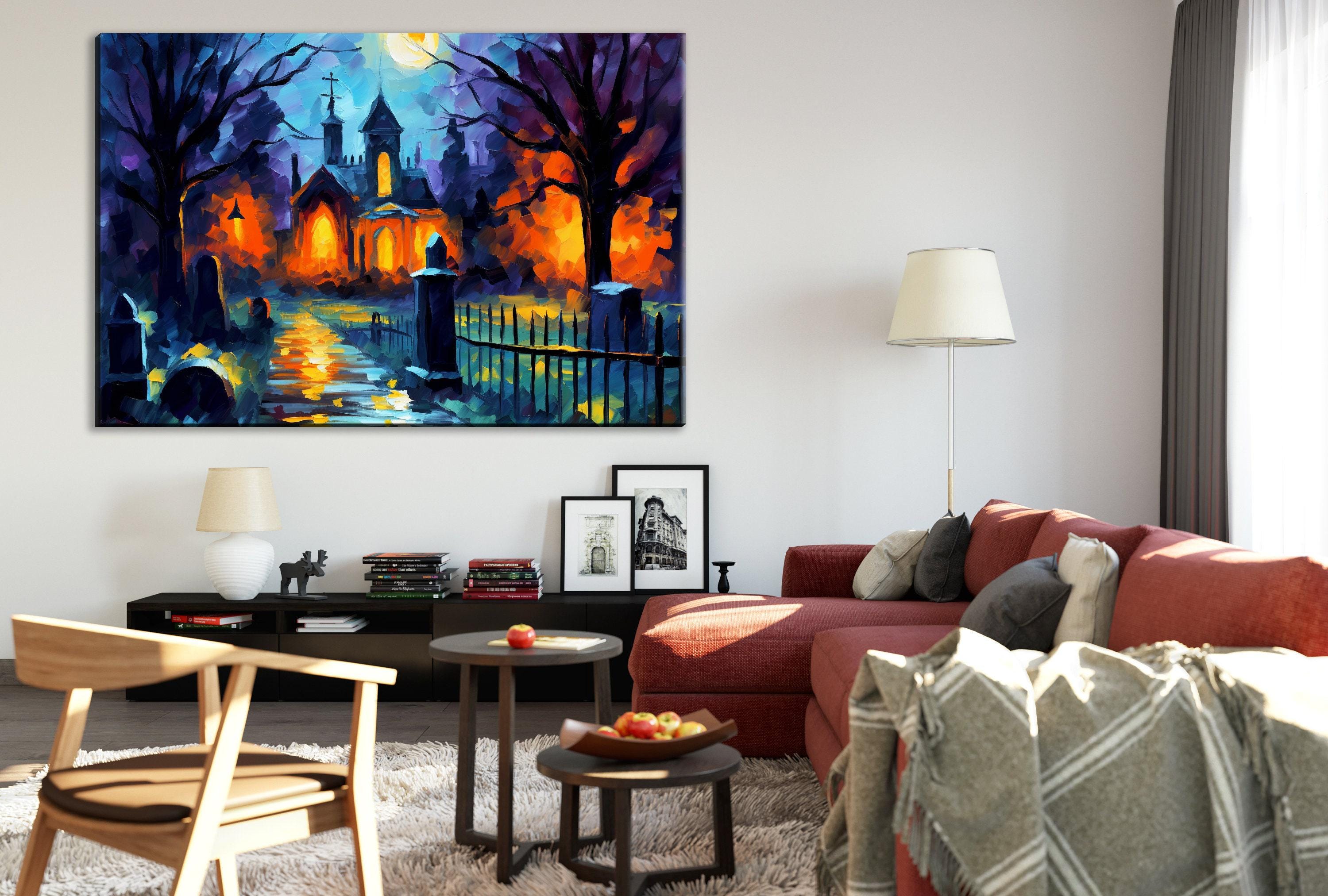 Halloween Wall Art - Spooky Graveyard Large Canvas Print | Gallery Wrapped Artist Canvas