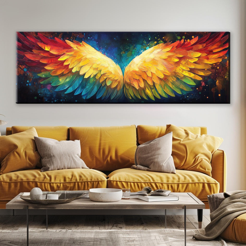 Angel Wings Wall Art - Panoramic Canvas Print | Extra Large Framed Gallery Wrapped