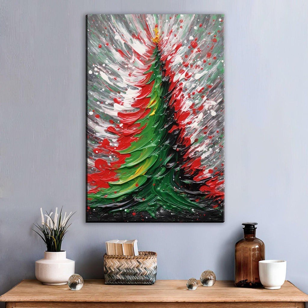 Abstract Christmas Tree Art | Festive Holiday Wall Art - Colorful Tree Print on Artist Canvas