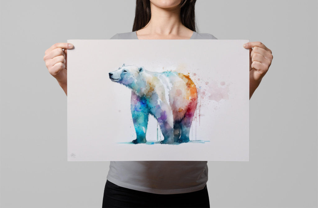 Pristine Wilderness: Polar Bear Watercolor Painting, Giclee Print on Canvas, Artist Paper, Watercolor Paper, Available in Extra Large Sizes