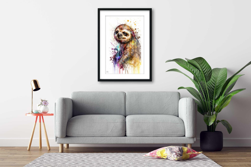 Sloth Watercolor Art Print, Nursery Animal Canvas Print, Cute Decor, Framed Kids Wall Art