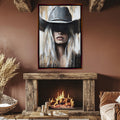 a painting of a woman wearing a cowboy hat