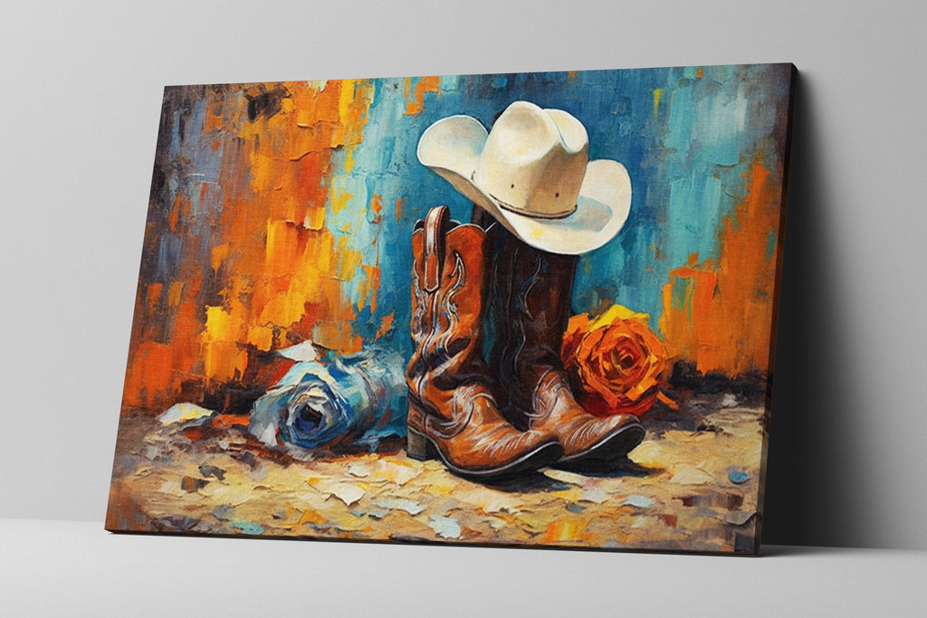 Texas Cowboy Wall Art – Cowboy Boots Canvas | Large Gallery Wrapped Print