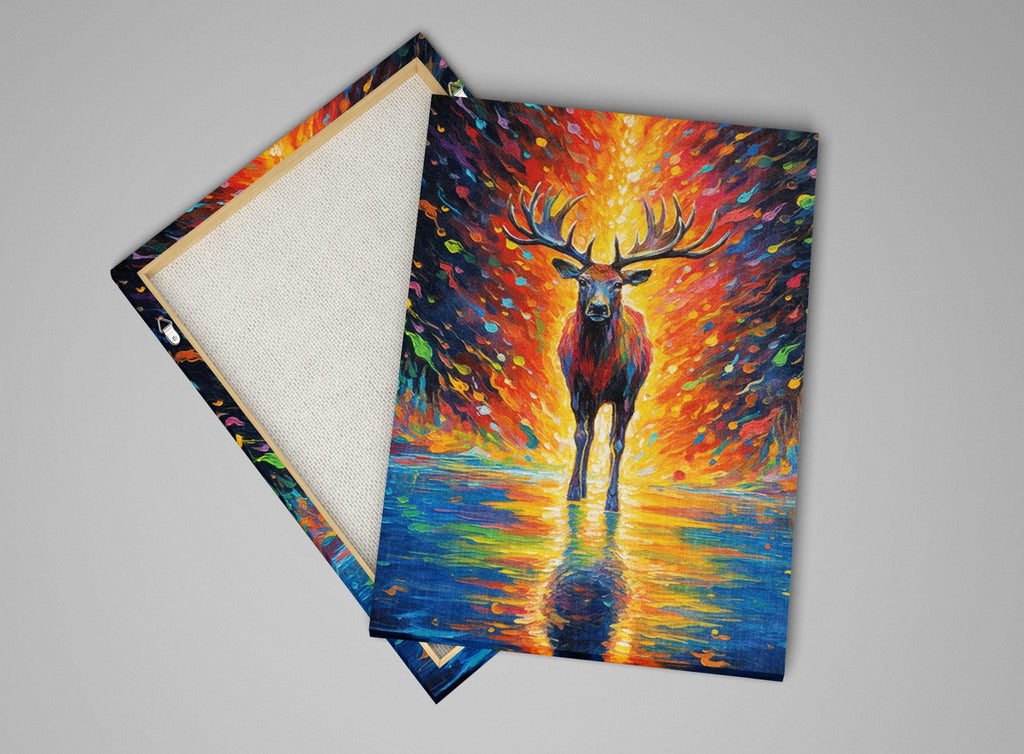 Colorful Reindeer Painting - Large Giclee Canvas Print | Holiday Wall Art