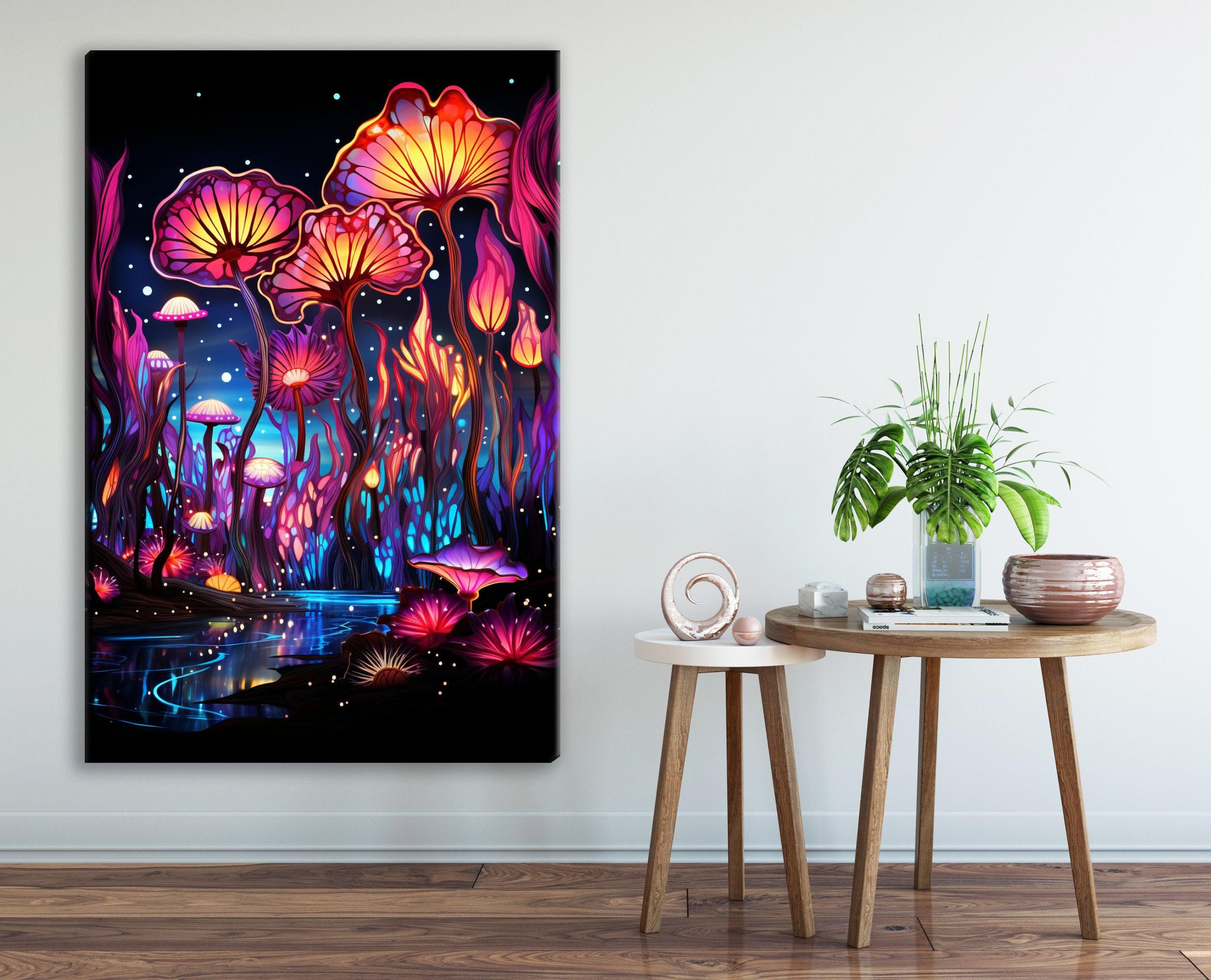 Mushroom Trip Canvas – Psychedelic Mushroom Art on Large Gallery Wrapped Canvas Wall Art