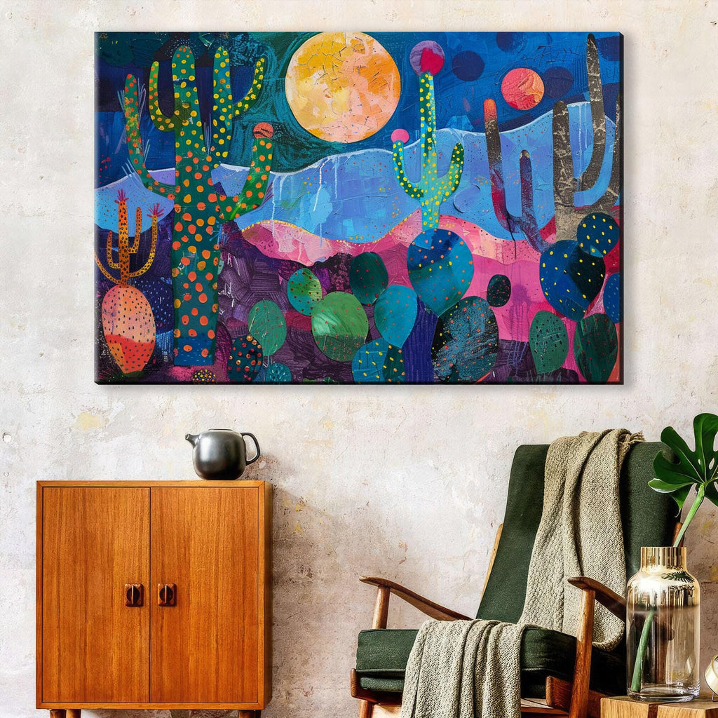 Desert Night Wall Art – Collage Style Southwest Desert Scene on Gallery Wrapped Canvas