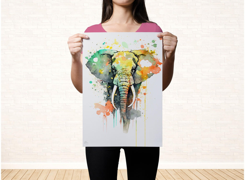 Wildlife Enthusiast's Delight: Elephant Watercolor, Giclee Print on Canvas, Artist Paper, Watercolor Paper, Available in Extra Large Sizes