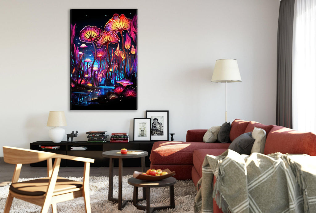 Mushroom Trip Canvas – Psychedelic Mushroom Art on Large Gallery Wrapped Canvas Wall Art