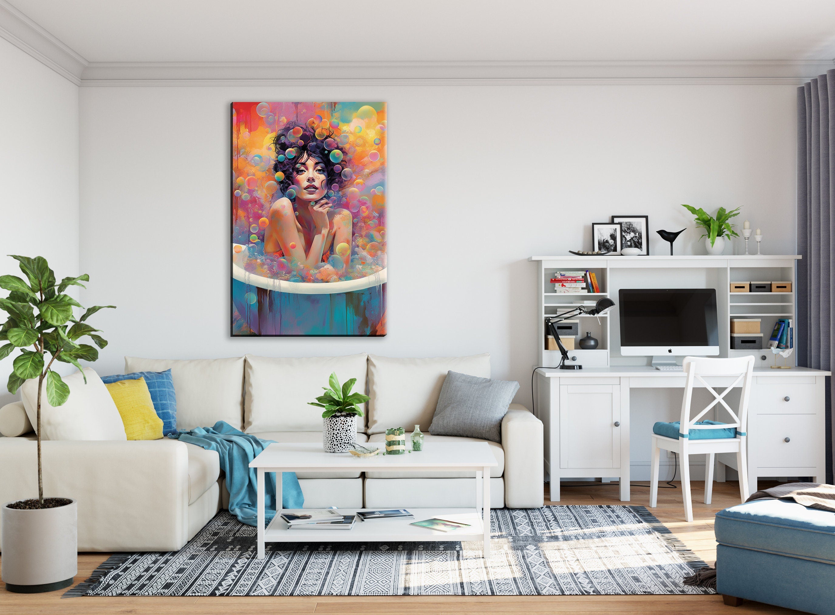 Bubble Bath Wall Art - Feminine Canvas Print | Large Colorful Elegant Art