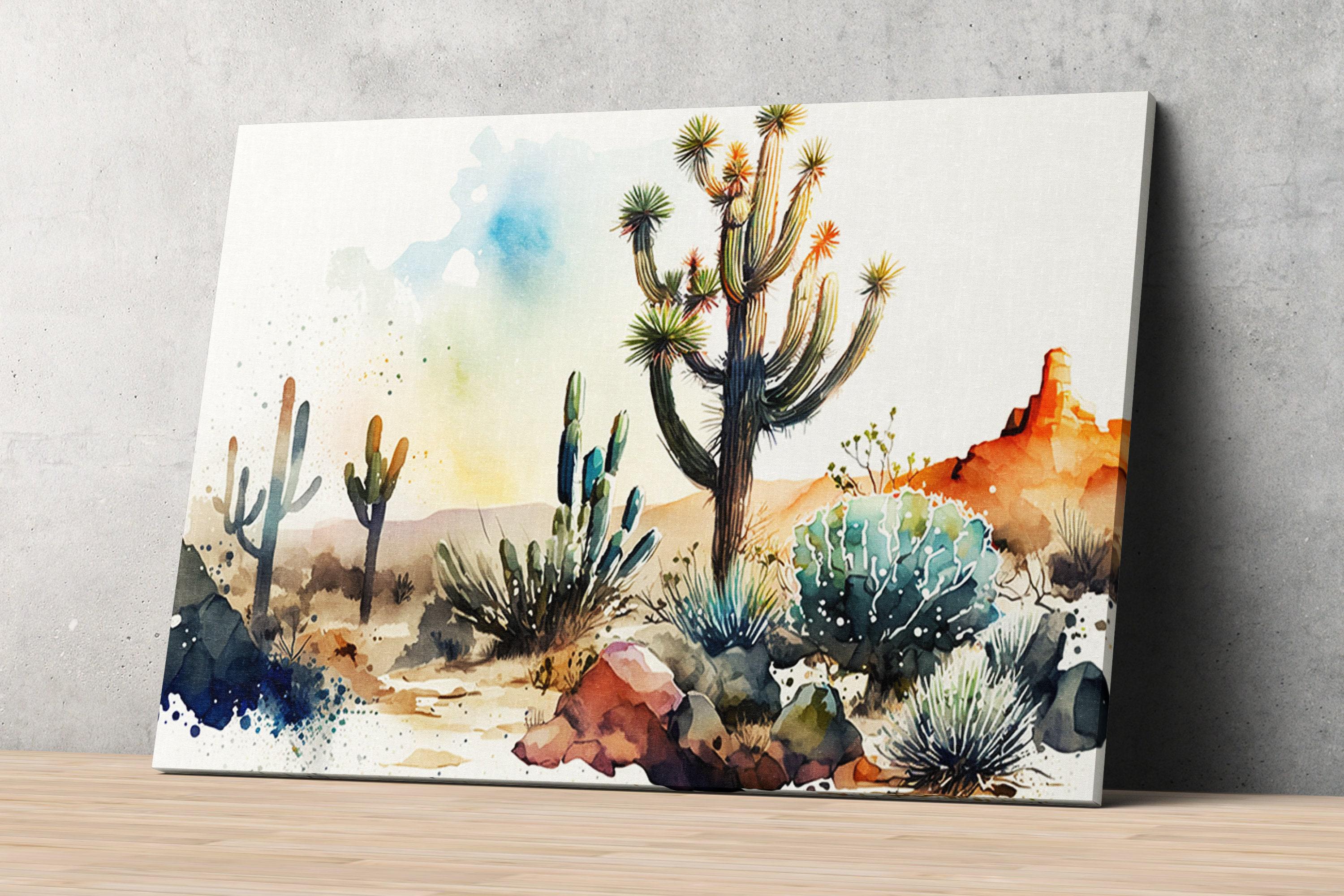 Serenity in the Sands: Watercolor Desert Painting, Giclee Print on Canvas, Artist Paper, Watercolor Paper, Available in Extra Large Sizes