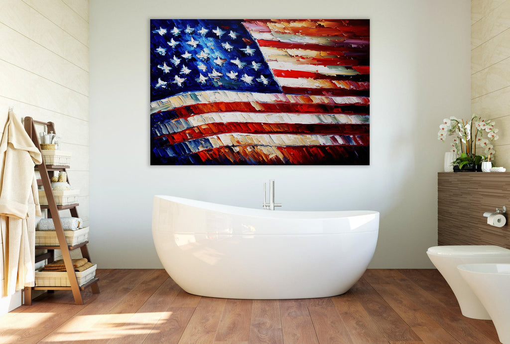 American Flag Canvas | Patriotic Wall Art - Red White Blue Artwork, Fade Resistant Print