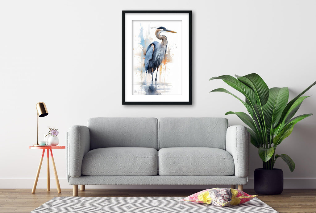 Blue Majesty: Blue Heron Watercolor Wall Art, Giclee Print on Canvas, Artist Paper, Watercolor Paper, Available in Extra Large Sizes