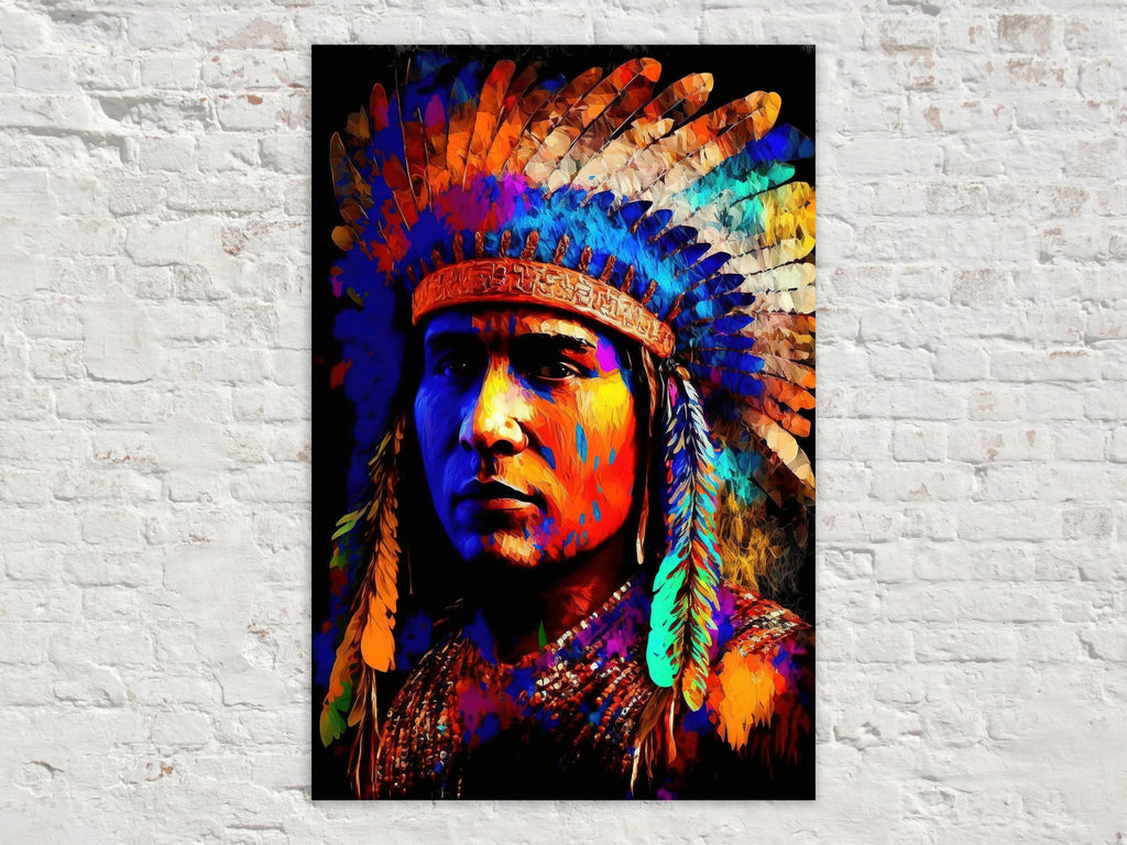 Native American Art Canvas | Tribal Indian Painting With Vibrant Colors Print