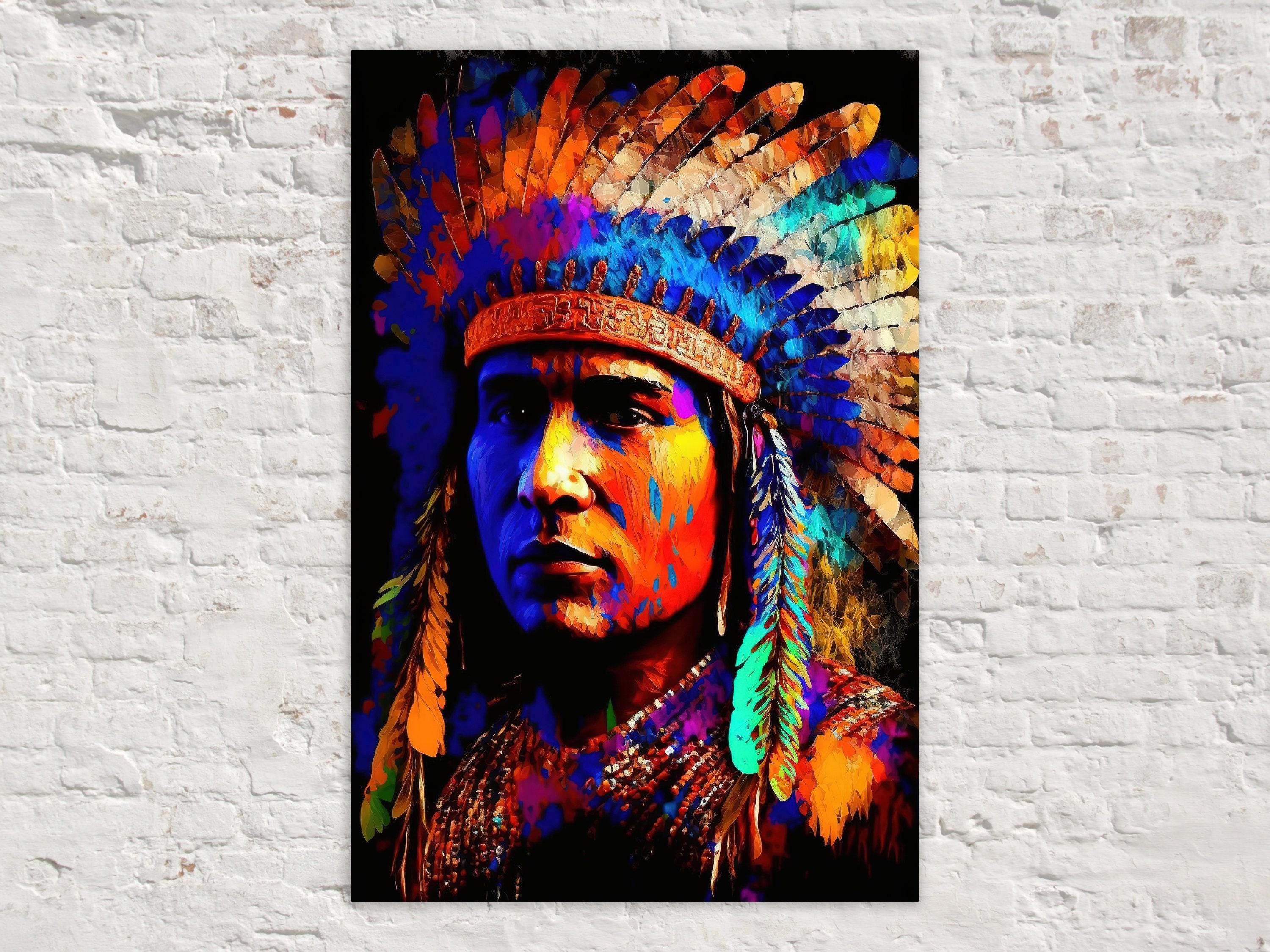 Native American Art Canvas | Tribal Indian Painting With Vibrant Colors Print
